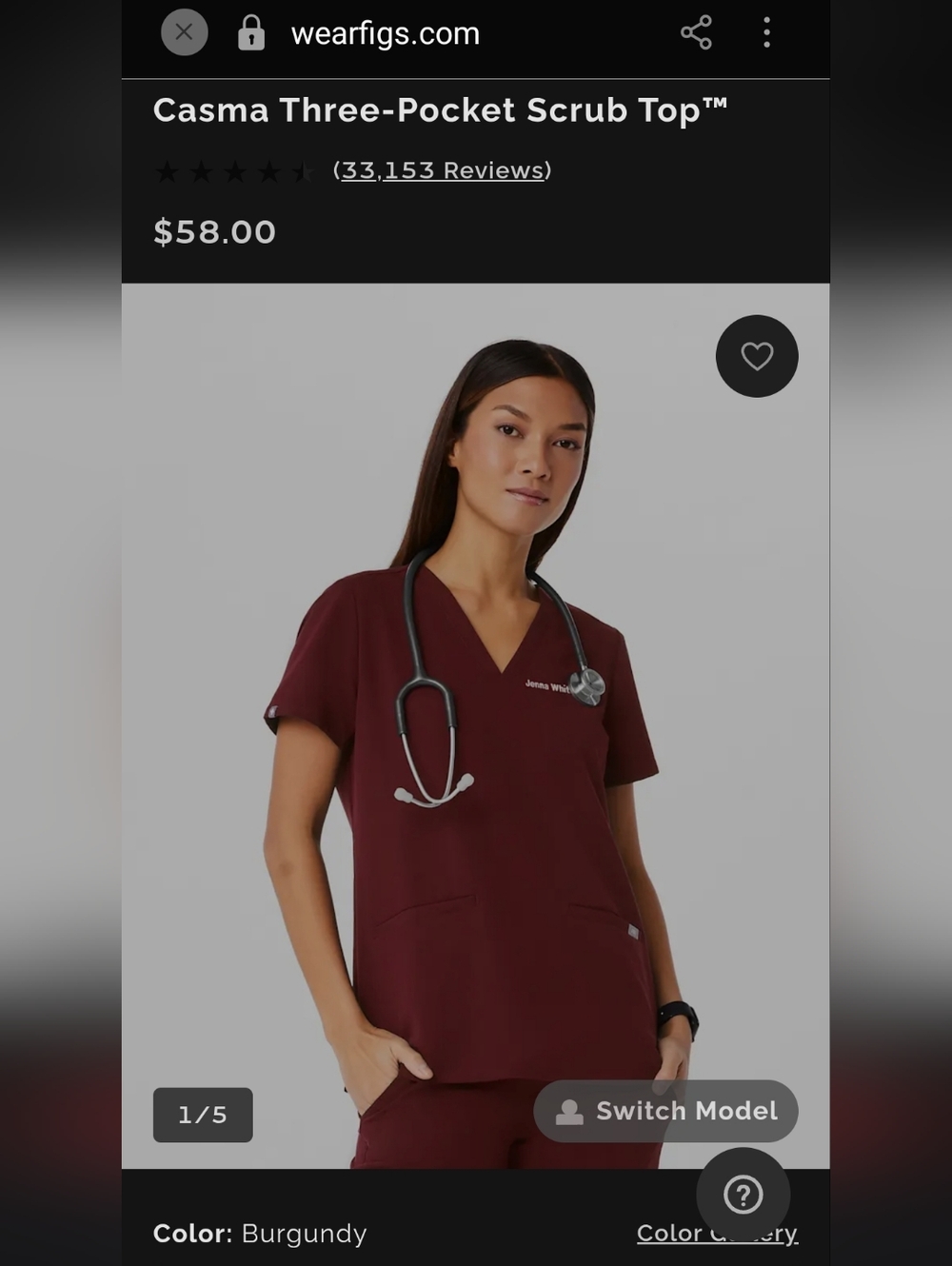 Figs Casma Three-pocket Scrub Top,M,Burgundy